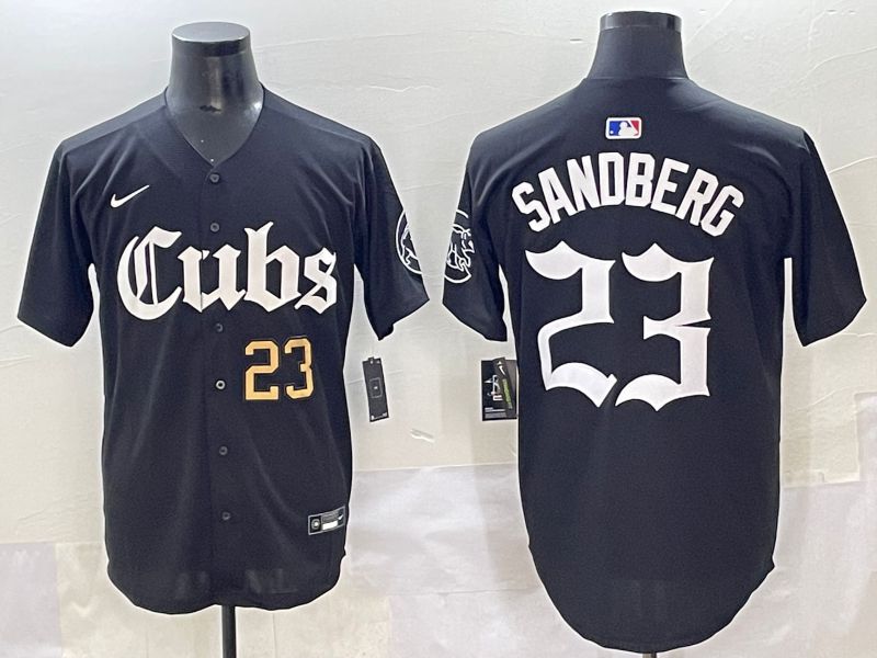 Men 2025 Chicago Cubs 23 Sandberg Black Five generations Joint Name Nike MLB Jersey style 6